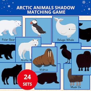 Tiere der Arktis Schatten Matching,Nordpol Tiere,Winter Matching-Aktivität,Winter Buch,Winter Montessori Vorschule,Arktis Einheit Studie