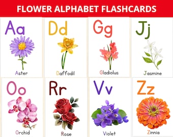 Flower Alphabet,Flower flashcards,Flower Identification cards,ABC Learning Cards,spring preschool activities,Flowers A-Z,Flowers montessori