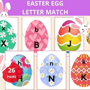 Alfabeto de huevos de Pascua, actividades de Pascua, actividad preescolar de Pascua, tarjetas de combinación de alfabetos, combinación de letras, reconocimiento de letras, combinación de alfabetos