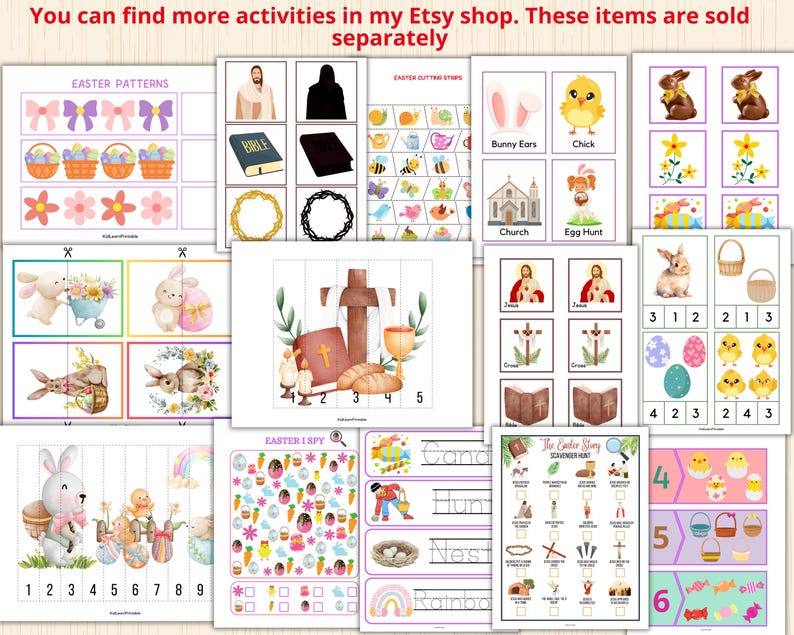 Pode incluir: Um conjunto de folhas de atividades de P&aacute;scoa imprim&iacute;veis com uma variedade de temas, incluindo padr&otilde;es, recortes, quebra-cabe&ccedil;as, I Spy e uma ca&ccedil;a ao tesouro. As folhas apresentam ilustra&ccedil;&otilde;es coloridas de coelhos, pintinhos, ovos e outros s&iacute;mbolos da P&aacute;scoa.
