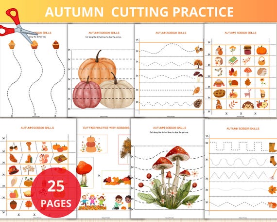 Autumn Cutting Practice,Fall Scissor Strip,fall Cutting Strip,Preschool Scissor Practice,kindergarten Scissor Skills Worksheets,Cutting Line
