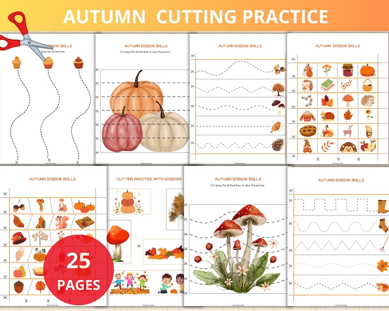 Autumn Cutting Practice,Fall Scissor Strips,fall Cutting Strips,Preschool Scissor Practice,kindergarten Scissor Skills Worksheets,Cutting Lines