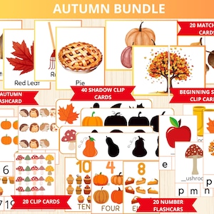 Lot d'automne,Étude d'unités d'automne,Préscolaire d'automne,Apprentissage à la maison,Automne Montessori,Pages de livre chargées,cartes-éclair d'automne,Préscolaire d'automne,Premier