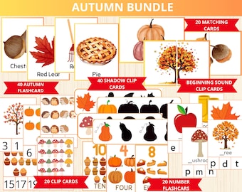 autumn bundle,autumn Unit Study,fall Preschool,Homeschool Learning,fall Montessori,Busy Book Pages,autumn flashcards,fall preschool,prek