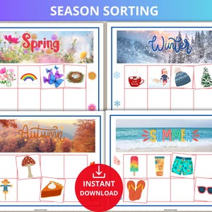 Seasons Sorting Mats,Sort by Season,season sorting Activity,Match the Seasons,Four Seasons Preschool,Preschool Season Activity,Toddler Match