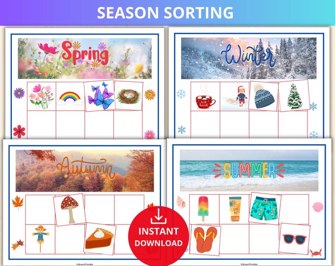 Seasons Matching Game Printable: Montessori Circle Time Activity (PDF ...