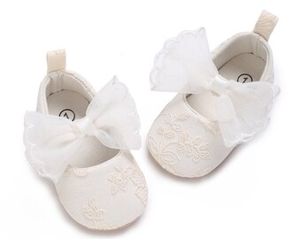 Baby Shoes, Girl Apricot Baptism Shoes with Pearls, Girl Christening Shoes, Baby Shower Gift, Girl Wedding Shoes