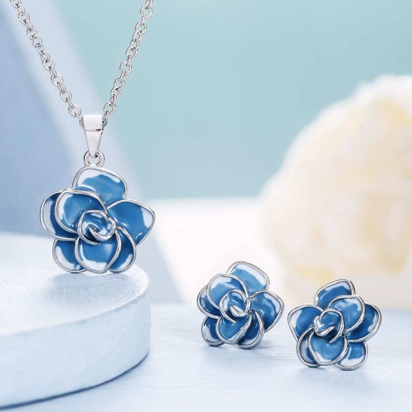 Ensemble bijoux Fleur de Rose Élégante  - Collier et boucles d'oreilles pour une touche florale raffinée -Cadeau de la Saint-Valentin