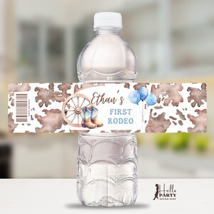 Editable First Rodeo Water Bottle Label, Cowboy First Birthday ...
