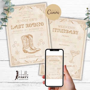 Letzte Rodeo Cowgirl Junggesellinnenabschied Einladung - Reiseplan Vorlage - Rustikale Nash Bash Cowgirl Stiefel Land Einladen Last Hoedown LR13