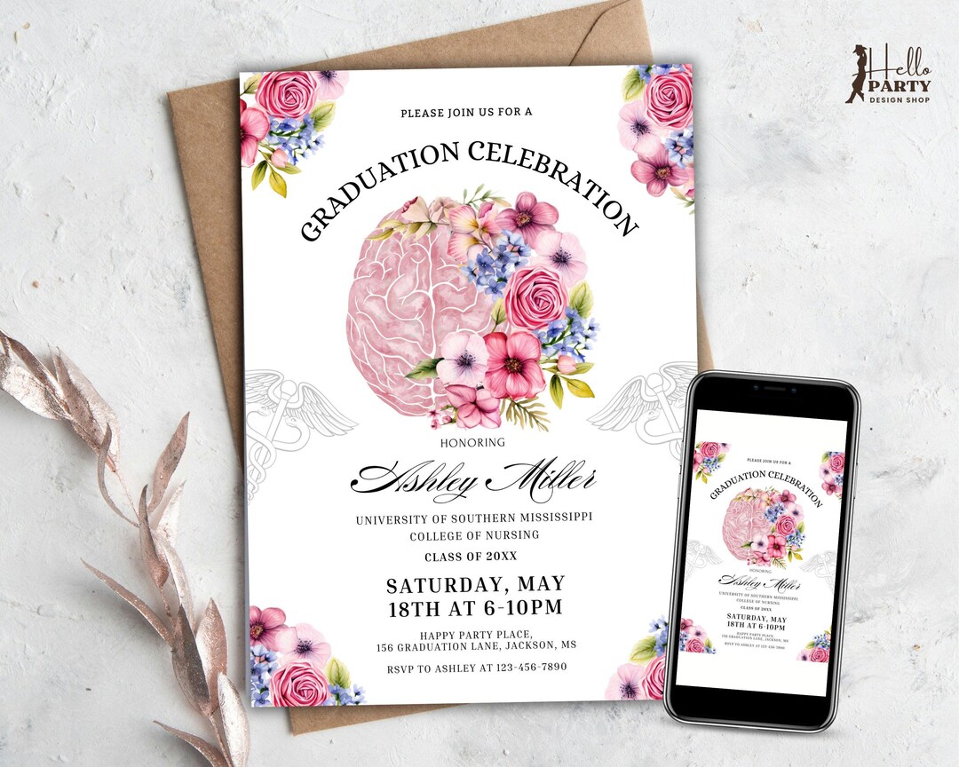 Editable Psychiatric Mental Health Nurse Graduation Party Invitation ...
