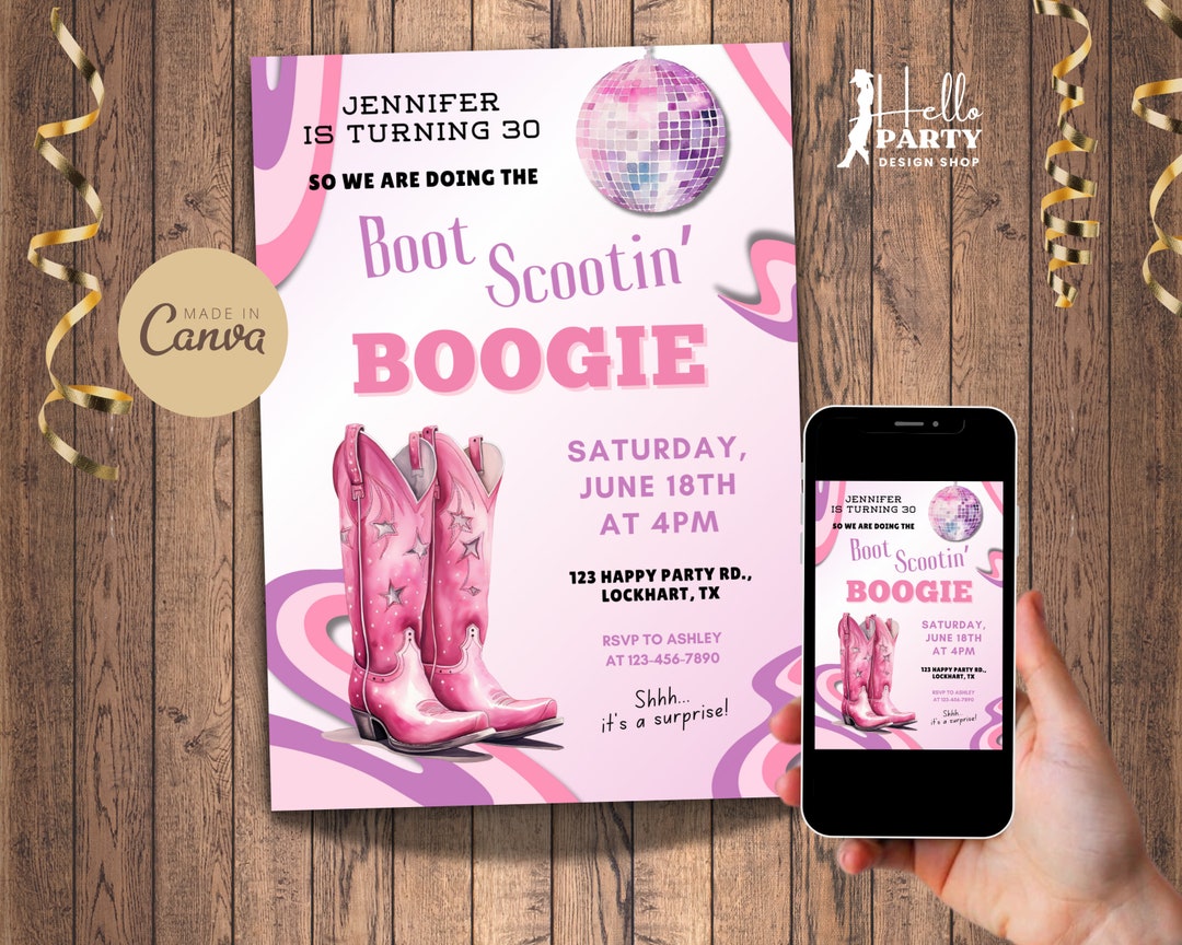 Boot Scootin Boogie Birthday Invitation -groovy 30th Party Template ...