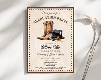 Western Graduation Party Invitation, Cowboy Boots, Country College Grad, Digital Invite, Canva GPB11