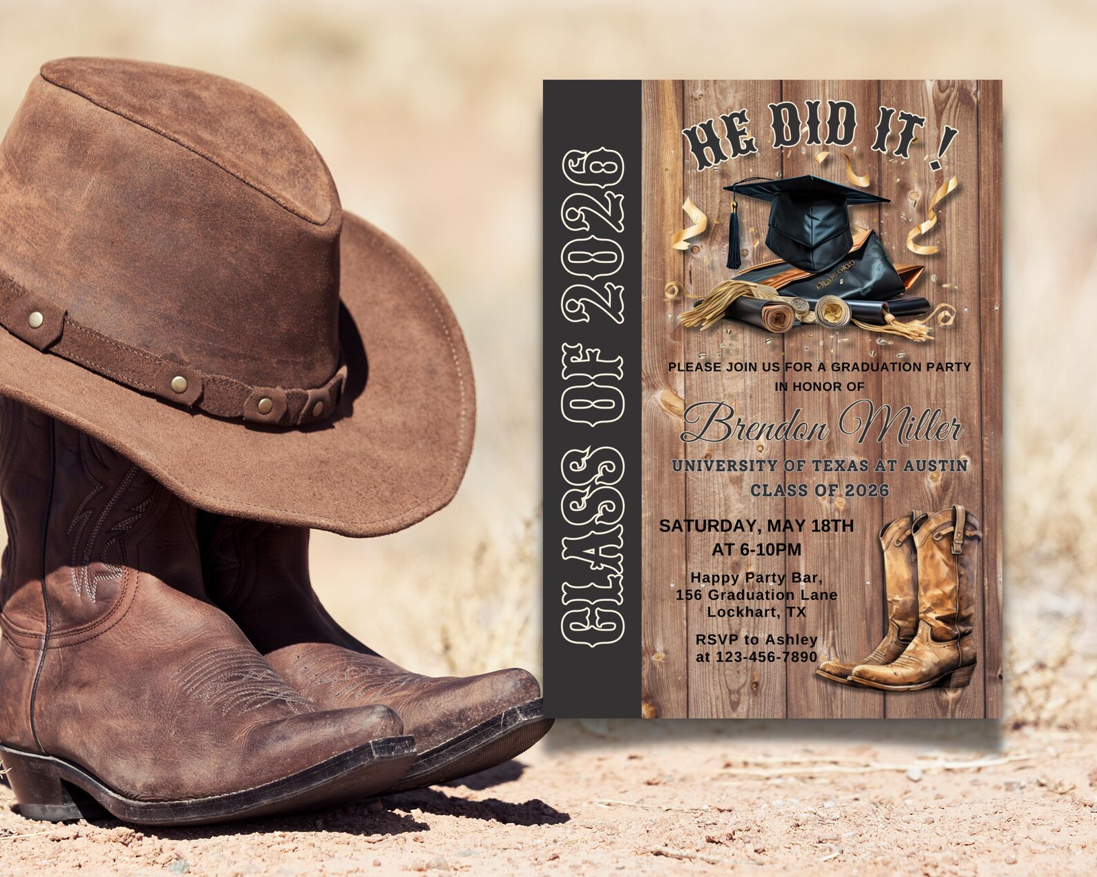 Editable Western Graduation Party Invitation, Country Cowboy, Class of ...