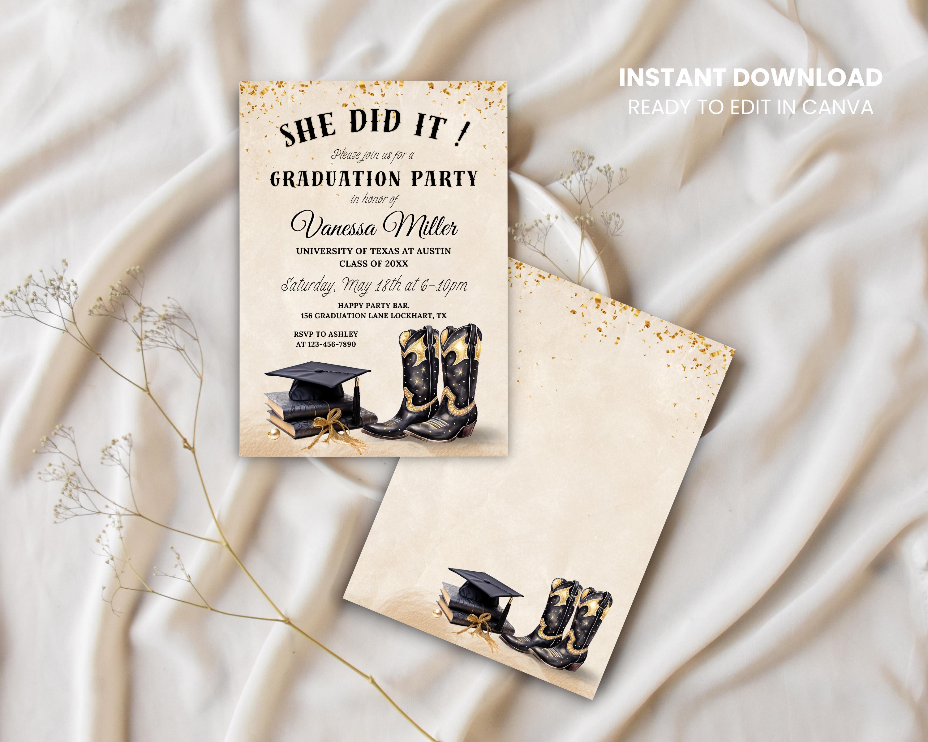Girl Western Graduation Party Invitation, She Did It, Cowgirl College ...