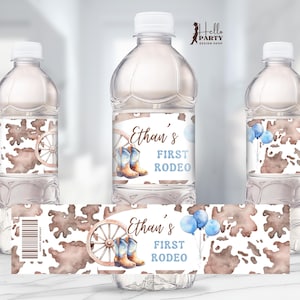 Editable First Rodeo Water Bottle Label, Cowboy First Birthday ...