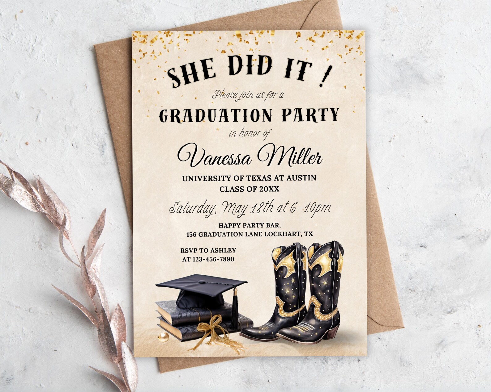 Girl Western Graduation Party Invitation, She Did It, Cowgirl College ...