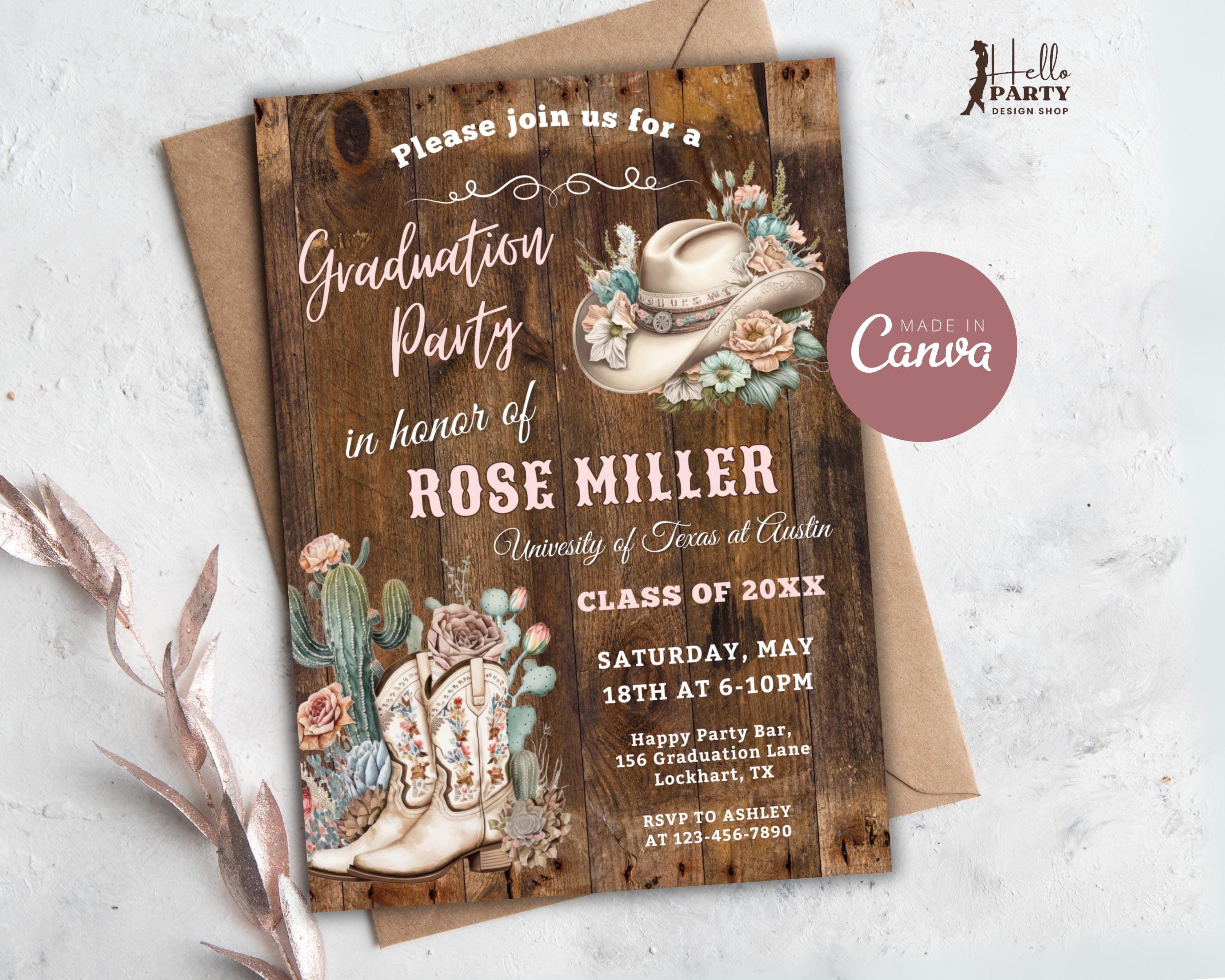 Editable Western Graduation Party Invitation Cowgirl Graduation Party ...