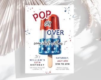 Popsicle, 4. Juli Geburtstagseinladung, Popsicle, Come Chill With Us, editierbar