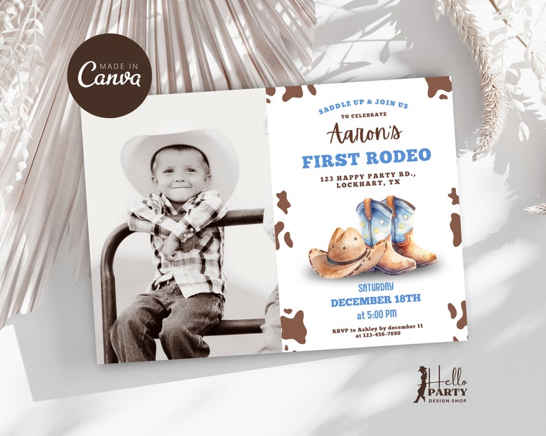 Editable My First Rodeo Photo Invitation-cowboy Birthday Horizontal ...