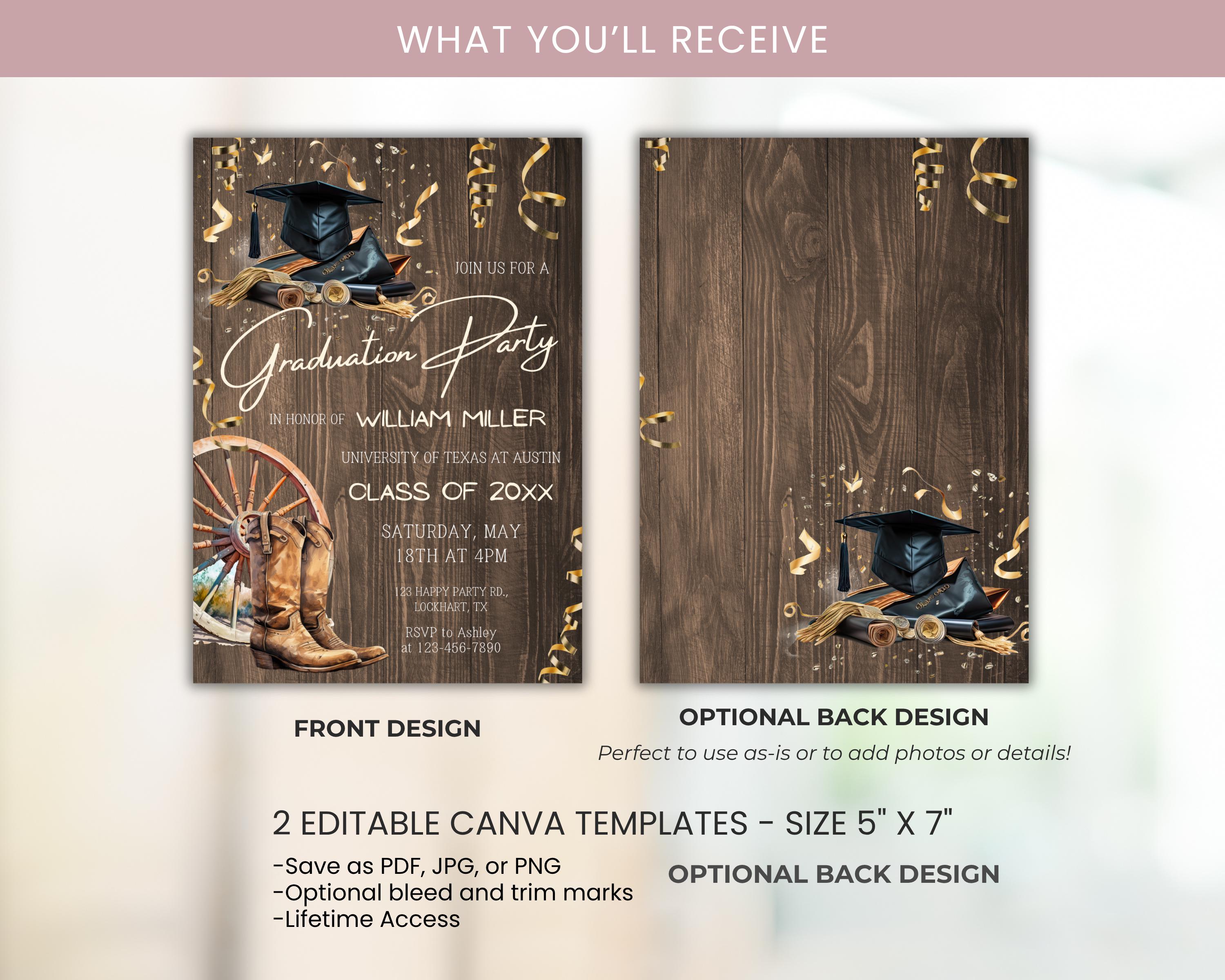 Rustic Western Graduation Invitation Editable Canva, Cowboy High School ...