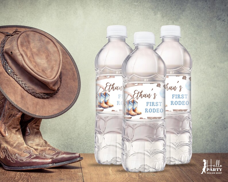 Editable First Rodeo Water Bottle Label, Cowboy First Birthday ...