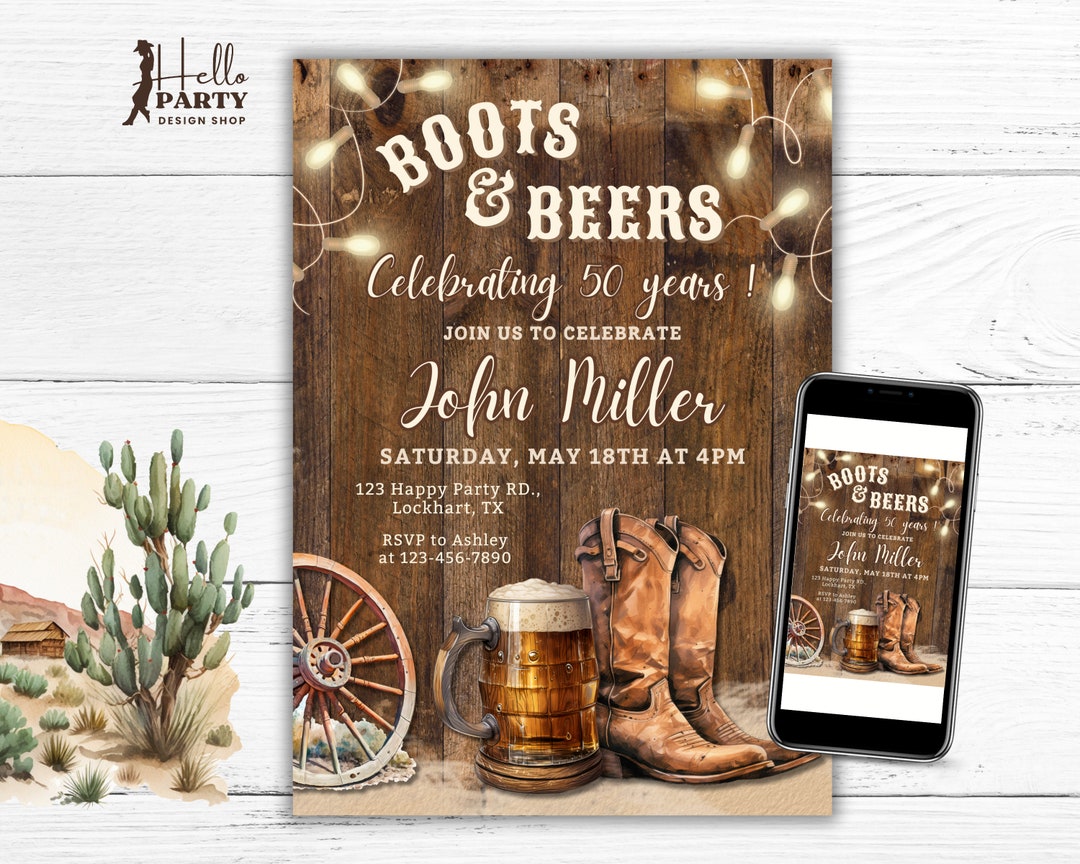 Boots and Beers Invitation, Western Birthday Invite, Cowboy Birthday ...