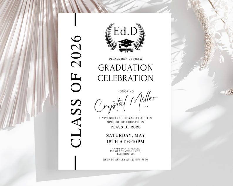 Editable Edd Graduation Celebration Invitation, Doctor of Education ...