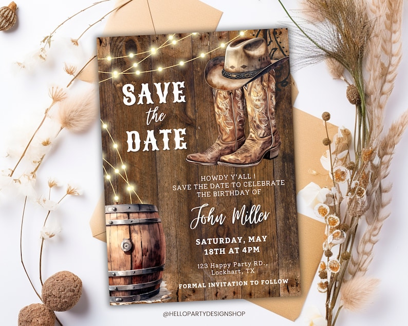 Editable Western Save The Date, Birthday Party Invitation, Cowboy Save the Date, Digital Save The Date, Country Boots, Hoedown Template CB11 image 3