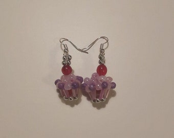 Handcrafted Earrings, Handmade Jewelry, Beaded Cupcake Earrings, Seed Bead Jewelry, Floral Earrings, Best Friend Gift, Dangle Earrings