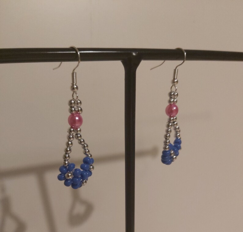 Handcrafted Earrings, Handmade Jewelry, Beaded Flower Daisy Earrings, Seed Bead Jewelry, Floral Earrings, Best Friend Gift, Dangle Earrings image 2