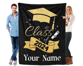 Personalisierte Abschlussdecke Geschenk - Klasse von 2024 Abschlussgeschenk, weiche Decke Benutzerdefinierte Namensdecke