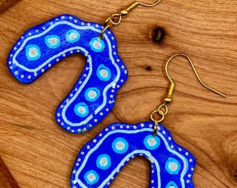 Hand-Painted Blue Swirl Dangle Earrings