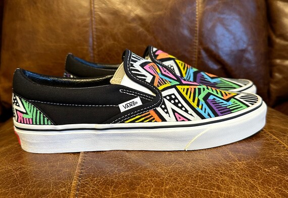 Retro Geometric Slip on Vans Slip on Vans Shoe Art Custom Shoes