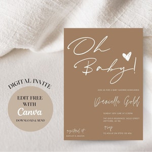 Oh Baby Shower Invitation | Baby Shower Invite Template | Neutral Beige Baby Shower Phone Invitation | Digital Baby Shower Invite