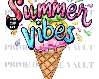 Summer Vibes Ice Cream PNG: Beach Vacation Clipart (Digital Download)
