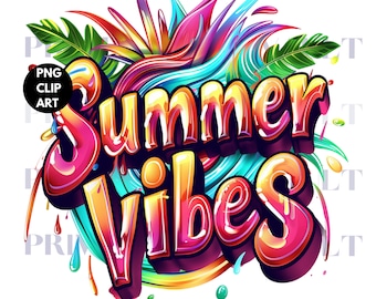 Summer Vibes PNG: Beach Vacation Sublimation Design (Digital Download)