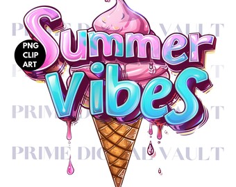 Summer Vibes Ice Cream PNG: Beach Vacation Clipart (Digital Download)