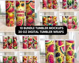 Summer Fruits Tumbler Wrap Bundle: 20oz Skinny Sublimation Designs (PNG Downloads)