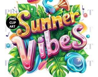 Summer Vibes PNG Clipart: Tropical Vacation Design (Digital Download)
