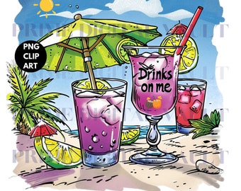 Summer Drinks PNG: Beach Vibes Clipart (Digital Download)
