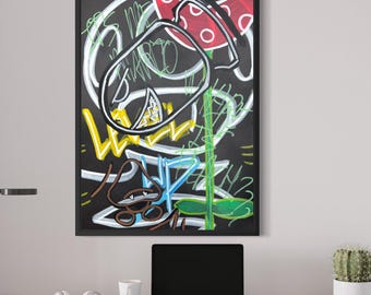 Gaming Poster Printable – Level Up | Urban Gamer Wall Art | Colorful Street Art Print | by YRT.studio