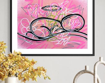 Pink Graffiti Girl BirthPoster Printable – Girl oh Girl | Baby Colorful Street Art Decor Poster | Raw Wall Decor by YRT.Studio