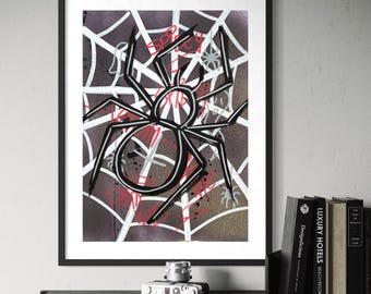 Graffiti Street Art Printable – Street Spider | Bold Black & Red Poster | Urban Spider Inspired Wall Art by YRT.studio