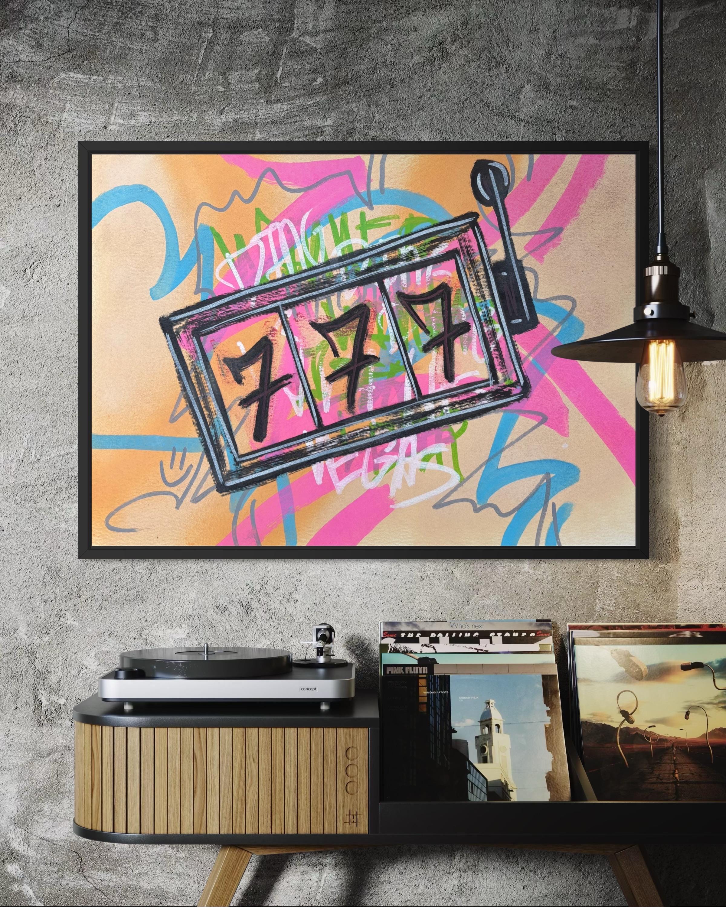 Orange Graffiti Printable – Lucky 777 | Casino Vegas Wall Art