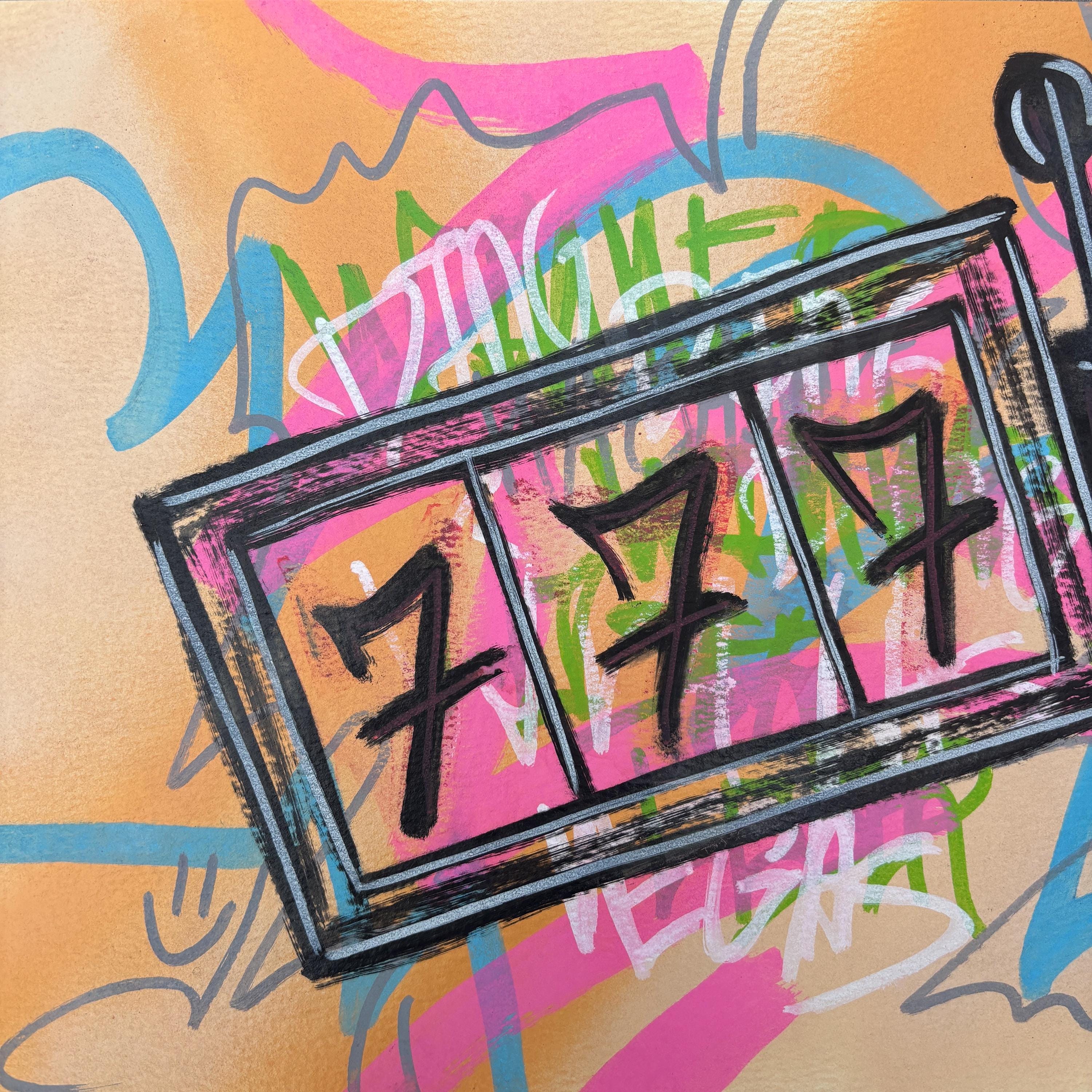 Orange Graffiti Printable – Lucky 777 | Casino Vegas Wall Art