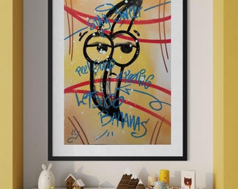 Colorful Graffiti Art Printable – Go Bananas | Fun Urban Wall Art | Yellow Graffiti Poster by YRT.studio