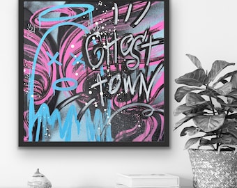 Urban Graffiti Art Canvas – Ghost Town | Colorful Street Art Painting | Original Graffiti Wall Art by YRT.studio