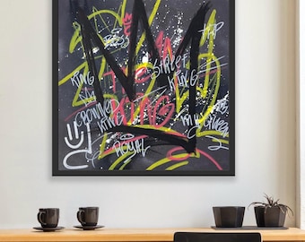 Urban Graffiti Canvas – Crowned King | Colorful Street Art Painting | Original Graffiti Wall Art by YRT.studio