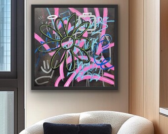 Graffiti Canvas Wall Art Decor - Brick Lovers | Original Urban Street Artwork | Playful Posca Illustration by YRT.studio